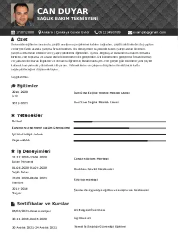 Hasta Bakıcı Cv Örnekleri cv indir